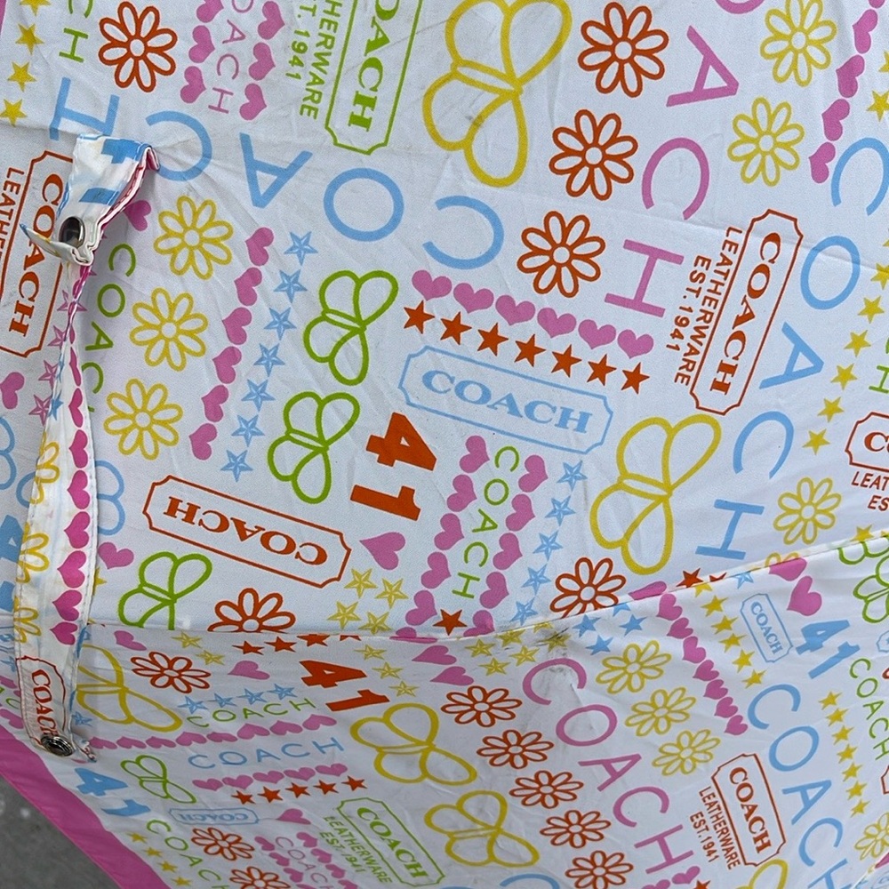 Multicolor Patterned Umbrella With Pink Trim - image 4